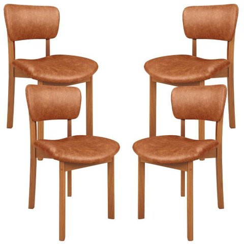 Kit 04 Cadeiras para Sala de Jantar Cozinha Living Estofada Dara L02 Couríssimo Camel - Lyam Decor