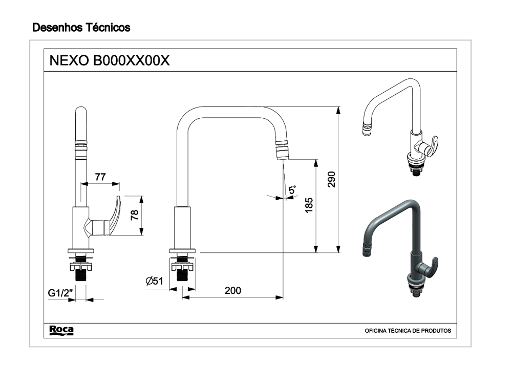 Torneira para Cozinha de Mesa Bica 90° Nexo Cromada Roca - 2