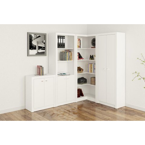 Escritório com 3 Estantes e Balcão Branco - Fdecor