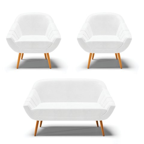 Kit 01 Namoradeira 02 Lugares e 02 Poltronas Giovana Corano Pés Palito Castanho - D’Rossi - Branco