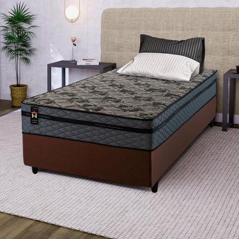 Conjunto Cama Box Solteiro c/ Molas Ensacadas Montreal Marrom 88x188x64