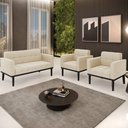 Ver imagem 2 de Sofá Namoradeira e 2 Poltronas Base Madeira Preto Ana Suede Bege - Ibiza