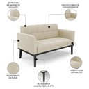 Ver imagem 3 de Sofá Namoradeira e 2 Poltronas Base Madeira Preto Ana Suede Bege - Ibiza