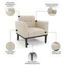 Ver imagem 5 de Sofá Namoradeira e 2 Poltronas Base Madeira Preto Ana Suede Bege - Ibiza