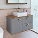 Ver imagem 1 de Gabinete de Banheiro 80cm 100% MDF com 1 Porta e 2 Gavetas com Cuba Lívia Yescasa Cinza/Freijó/Urbi