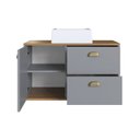 Ver imagem 5 de Gabinete de Banheiro 80cm 100% MDF com 1 Porta e 2 Gavetas com Cuba Lívia Yescasa Cinza/Freijó/Urbi