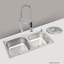 Ver imagem 2 de Kit Cuba Gourmet Dupla Inox com Acessórios e Torneira Gourmet Vip Parede Cromada