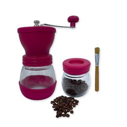 Moedor de Café Manual Vidro Plastico Inox Ceramica - Rosa - 6