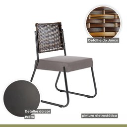 Conjunto Sala de Jantar Mesa Espanha 90cm com 4 Cadeiras em Aço e Junco Madri Mais Decor Linho Claro - 6