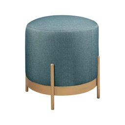 Puff Redondo Ágar em Linho e Base Metal Dourado Agarb Decor:linho Azul - 2