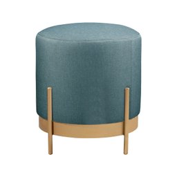 Puff Redondo Ágar em Linho e Base Metal Dourado Agarb Decor:linho Azul - 1