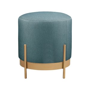 Puff Redondo Ágar em Linho e Base Metal Dourado Agarb Decor:linho Azul