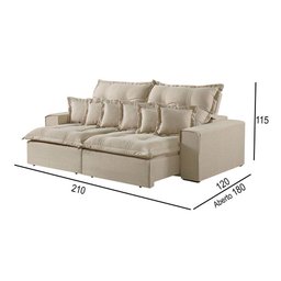 Sofá 2 Lugares Retrátil e Reclinável Linho M-144 Martins Creme - 3