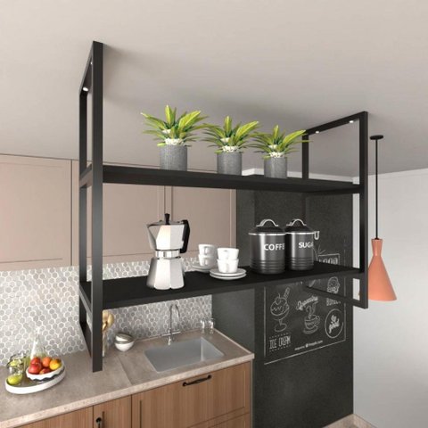 Nicho Industrial Suspenso para Cozinha - Prateleira Decorativa
