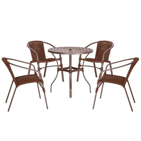 04 Cadeiras Floripa e Mesa Roma 80cm Marrom e Corda Nautica Trama Original