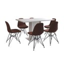 Ver imagem 6 de Mesa Jantar Londres Retangular Branca 137x90 6 Cadeiras Estofadas Caramelo Ferro Preto