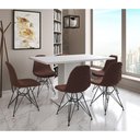 Ver imagem 1 de Mesa Jantar Londres Retangular Branca 137x90 6 Cadeiras Estofadas Caramelo Ferro Preto