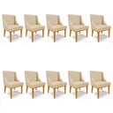 Ver imagem 1 de Kit 10 Cadeiras Estofadas para Sala de Jantar Base Fixa de Madeira Castanho Lia Veludo Off White - I