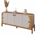 Ver imagem 3 de Buffet Balcão Aparador 4 Portas 1,81m Pés Madeira Maciça Tampo Chanfrado Selene Off White/Cinamomo