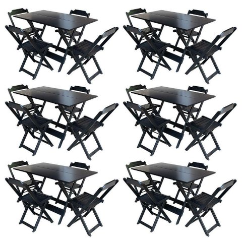 Kit 6 Jogos De Mesa Com 4 Cadeiras De Madeira Dobravel 120X70 - Preto - Preto
