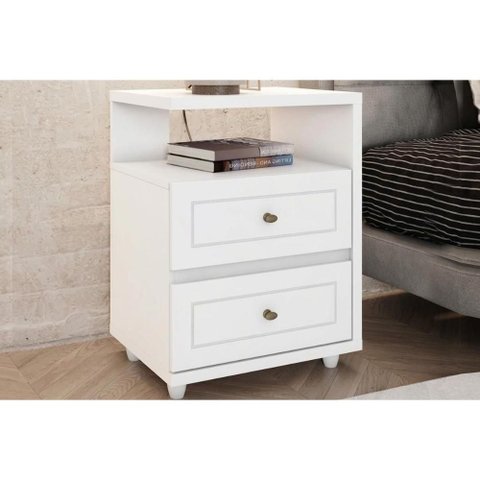 Mesa Cabeceira Americano 2 Gavetas Branco Henn
