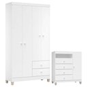 Ver imagem 1 de Cômoda e Guarda Roupa 4 Portas Ternura Baby Branco Flex - Incorplac