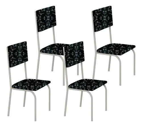 Kit 4 Cadeiras Ana Corino Preto Lirio Tubo Champanhe
