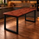 Ver imagem 1 de Mesa de Jantar Reforçada Industrial 170x90cm Tampo Vermelho Pés Preto