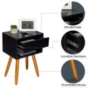Ver imagem 3 de Mesa Cabeceira Retrô 40cm Preto Pés Palito Gaveta e Nicho