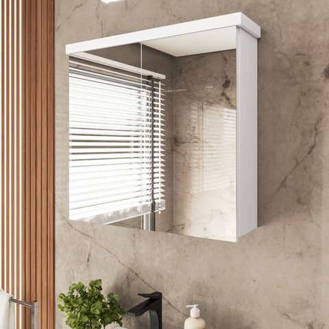 Armário de Banheiro 65cm 02 Portas com Espelho Ref 502 - Branco