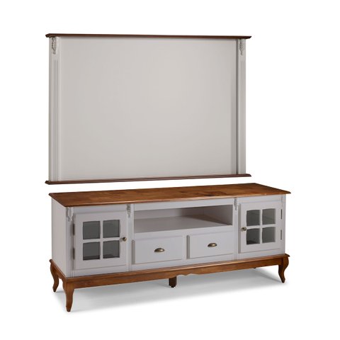 Conjunto Rack 60812 + Painel 50513 para Sala Pés Luiz Xv 2 Gavetas 2 Portas - Off White/imbuia