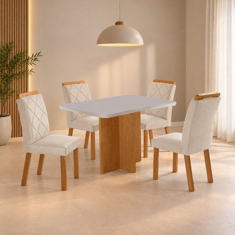 Conjunto Sala de Jantar Mesa Moscou Tp Canto Copo com 4 Cadeiras Irlanda