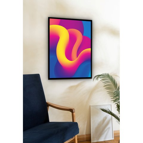 Quadro Decorativo Abstrato Ondulações Amarelo - 70x50cm:moldura Preta
