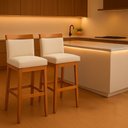 Ver imagem 2 de Kit 2 Banquetas Alta Cozinha Gourmet Estofada Suede:suede Bege