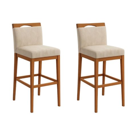 Kit 2 Banquetas Alta Cozinha Gourmet Estofada Suede:suede Bege