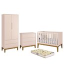 Ver imagem 1 de Dormitório Infantil Classic 2 Portas, Cômoda, Berço Rosa com Pés Amadeirado e Colchão D18 - Reller M