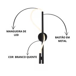 Luminária Arandela Bastão  em metal + Mangueira Led 90 Cm - 4