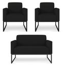 Ver imagem 1 de Kit Namoradeira e 2 Poltronas Decorativas Base Industrial Preta Maressa A79 Linho Preto - Ibiza