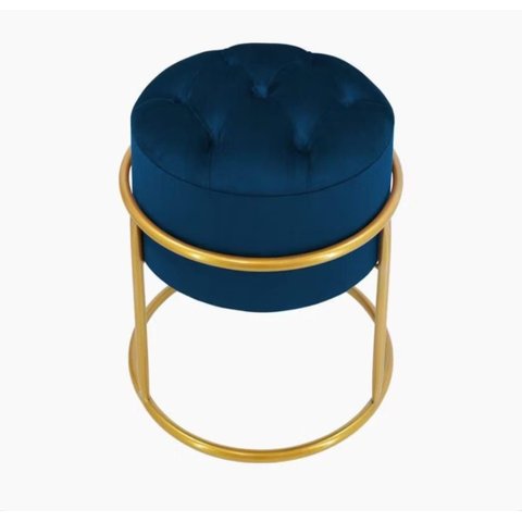 Puff Banqueta Estofado Decorativo Base de Ferro Capitonê Suede Azul Marinho Eli Móveis e Decoração