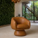 Ver imagem 1 de Poltrona Orgânica Giratoria Redonda Sala Venus Confortável Elegante Sapatas Plásticas Courino Carame