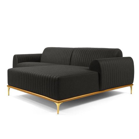 Sofá com Chaise Cocie 3 Lugares Retrátil 230cm Preto Linho Sofá Home