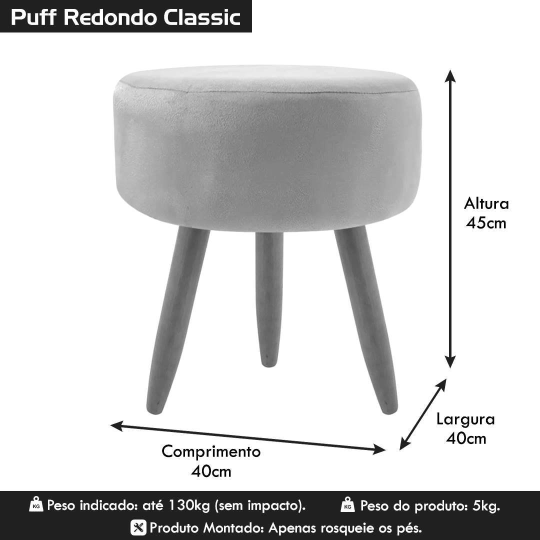 Puff Banqueta Redondo Classic Suede Para Sala Quarto Escritório:Branco - 5