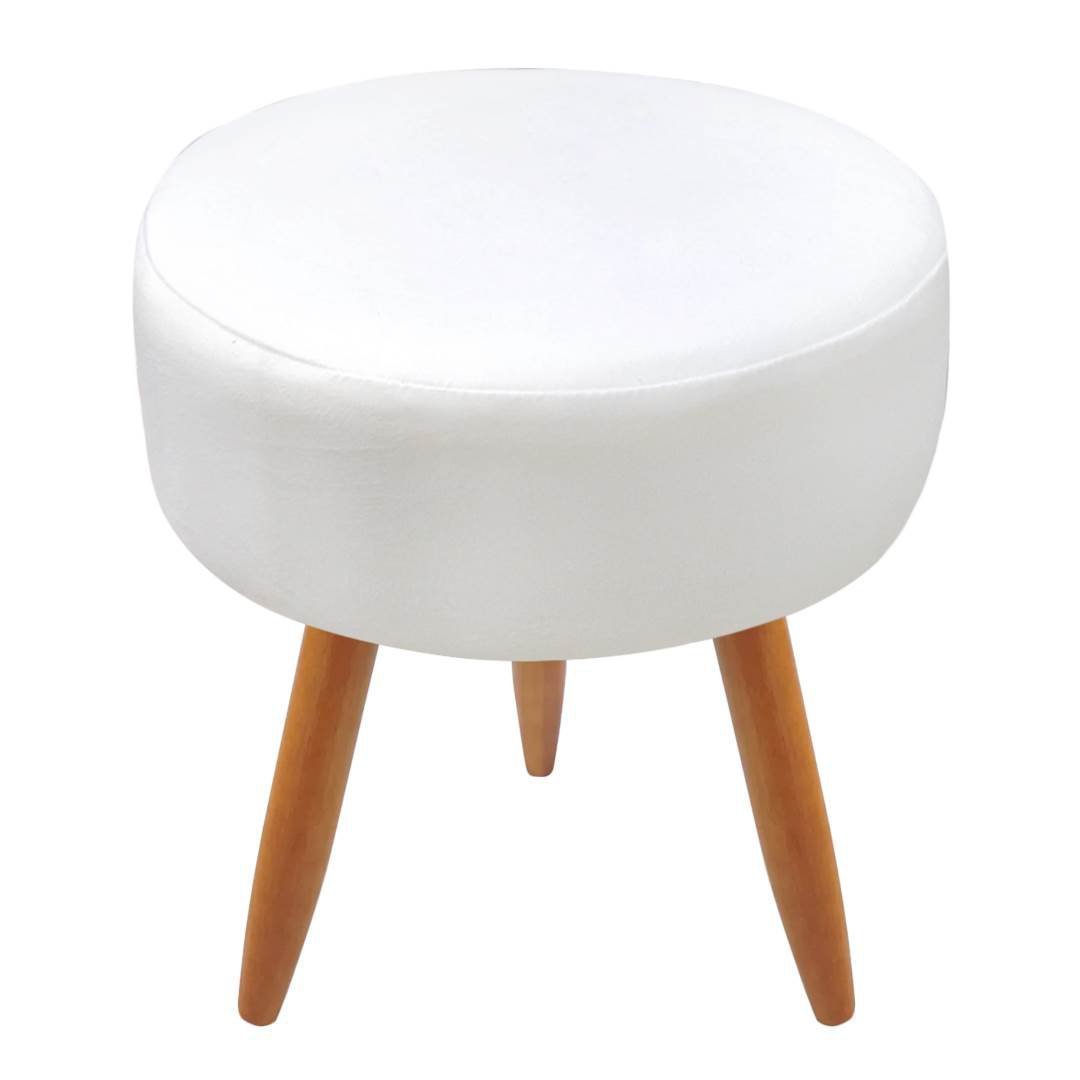 Puff Banqueta Redondo Classic Suede Para Sala Quarto Escritório:Branco - 2