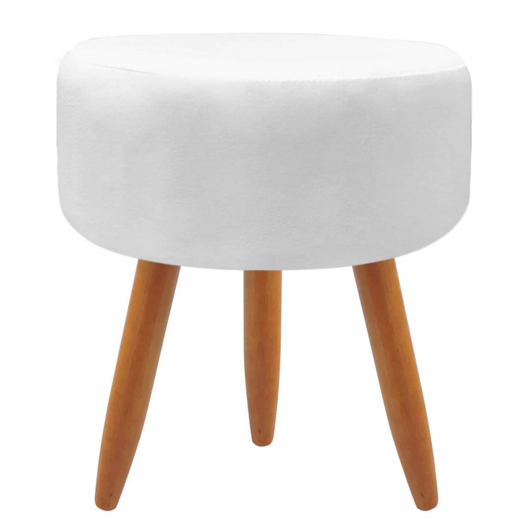 Puff Banqueta Redondo Classic Suede Para Sala Quarto Escritório:Branco