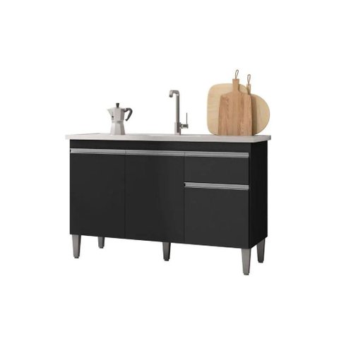 Balcão Gabinete de Pia sem Tampo 120cm 3 Portas Tatiane - Ajl Móveis Cor Preto