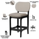 Ver imagem 3 de Banqueta Baixa Bar Cozinha Sala Jantar Fixa Betta L02 Preto Linho Bege - Lyam Decor Banqueta Baixa B
