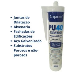 Selante Pu40 Hibrido Vedante Branco Uso Geral (400g) Argacon - 2