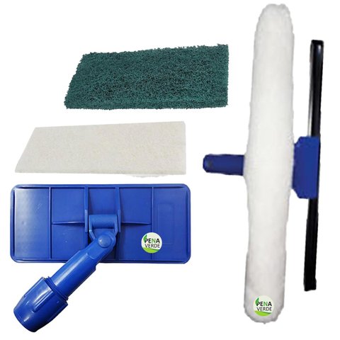 Kit Limpa Tudo Lt com Junção 360° Giro para Cantos Paredes Piso + Fibra Verde + Branca + Rodo 2 em 1
