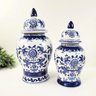 Pote Potiche Azul e Branco 46/37cm Porcelana Decoração 2pc - 2