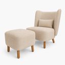 Ver imagem 1 de Poltrona com Puff Decorativo Cronos Linho Bege - Sallar Home